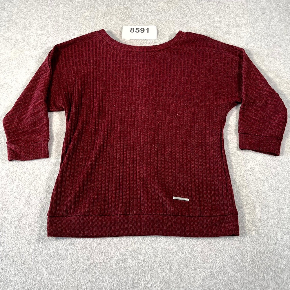Adrienne Vittadini Blouse Top Womens S Maroon Knit Textured Stretch Scoop Neck